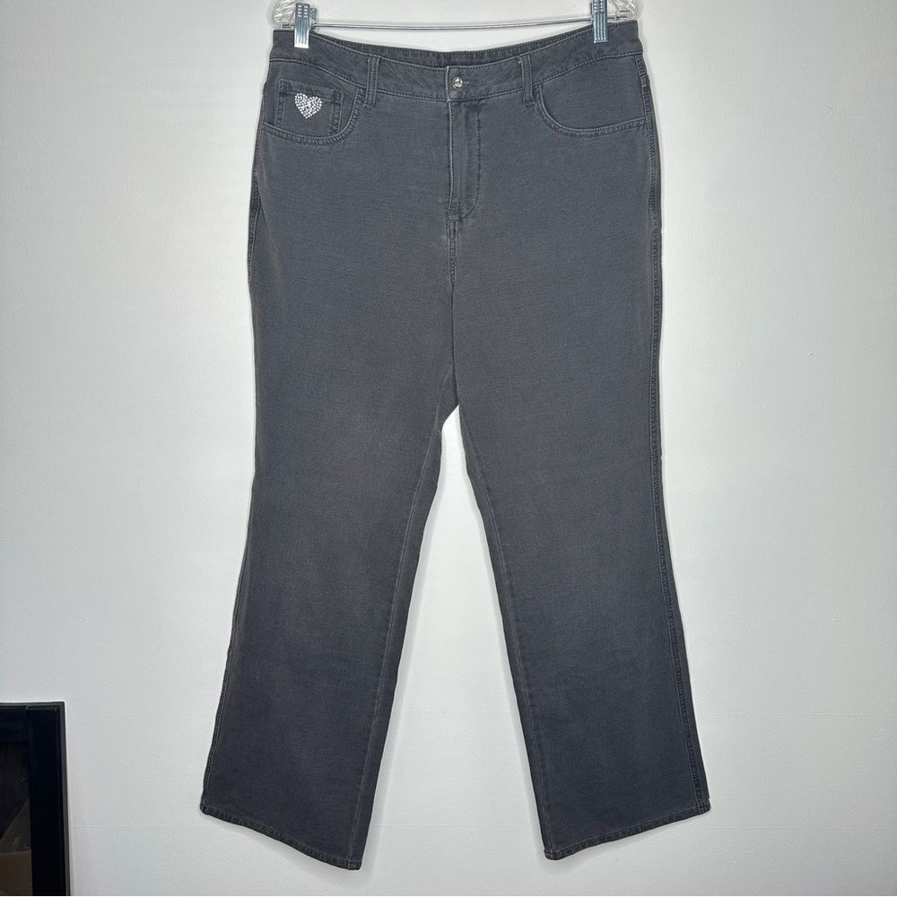 Quacker Factory Dream Jeannes Gray straight‎ leg denim jeans heart rhinestone